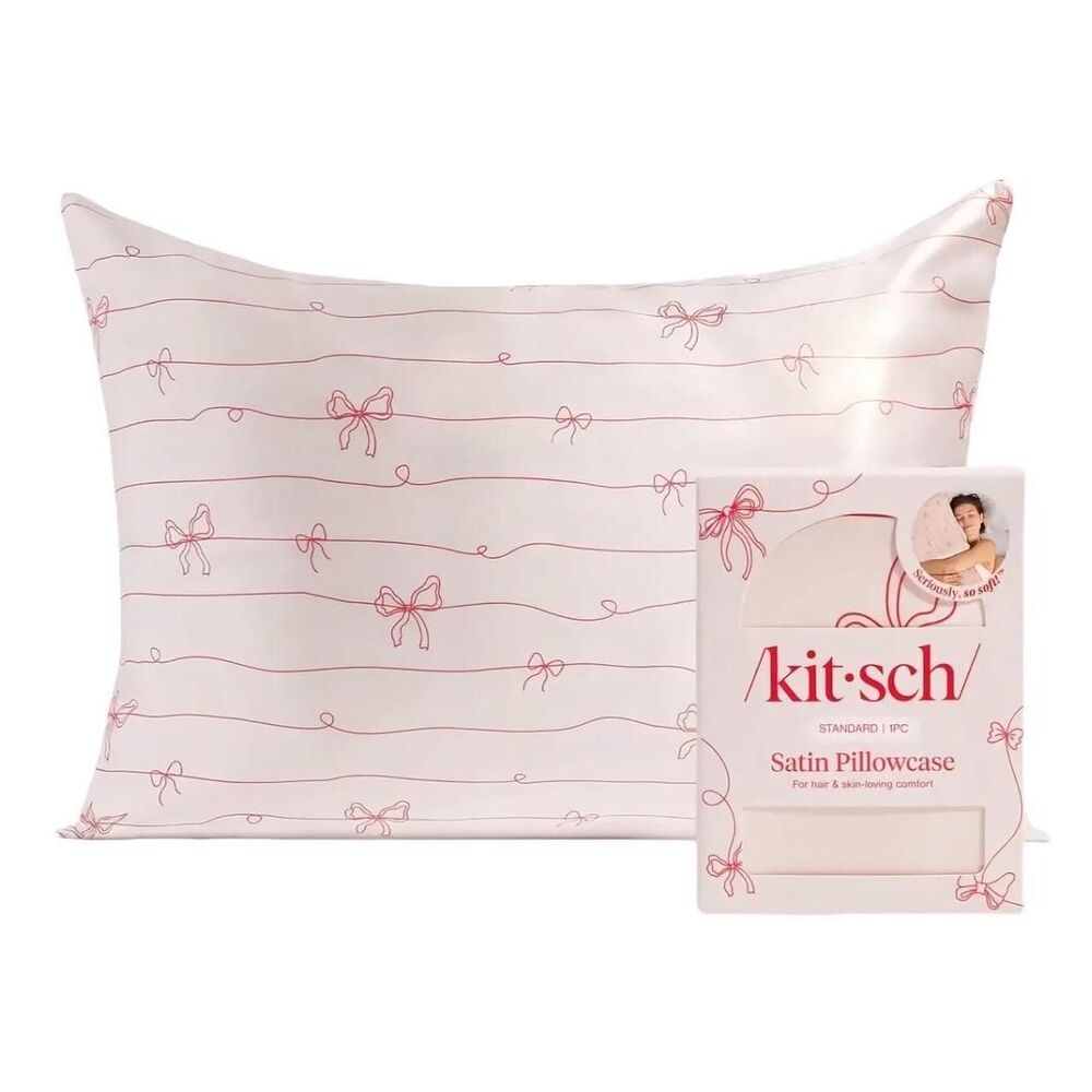 Kitsch Satin Pillowcase in Striped Bows